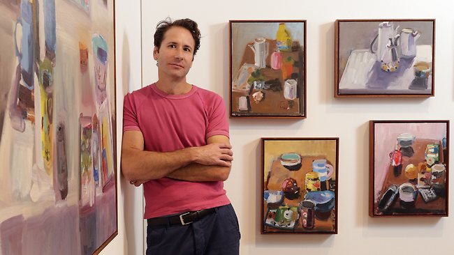 Artist John Bokor With His Artworks