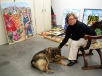 Jean Reece Wilkey, here with Simon, will welcome visitors in her home studio from 10 a.m. to 4 p.m. today during For the Love of Art Month Artist Studio
