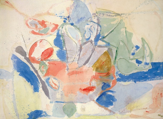 Mountains and Sea, 1952, Helen Frankenthaler Foundation, Inc., on extended loan to the National Gallery of Art, Washington, D.C.  2013 Estate of Helen Frankenthaler/Artists Rights Society (ARS), New York. Courtesy Gagosian Gallery. Photography by Robert McKeever.