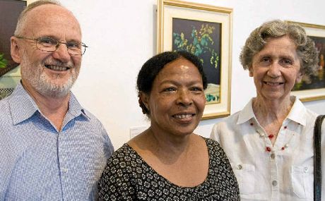 ALL SMILES: Admiring the Catherine Ketton exhibition are (from left) Laurie Lepherd, Amahl Bruce and Alison Swarbrick.