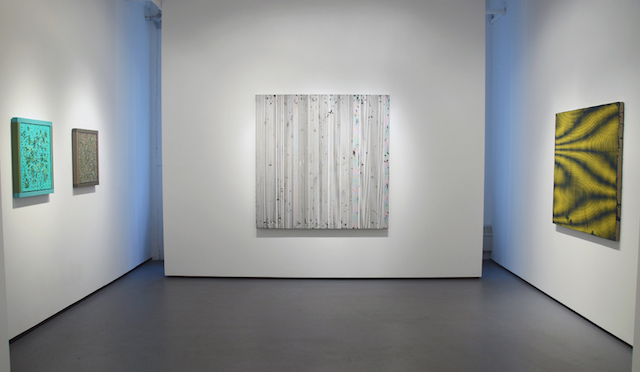 Installation view: Breaking Pattern at Minus Space, with works by (right to left)  Douglas Melini, Michael Scott and Anoka Faruqee (All images via minusspace)